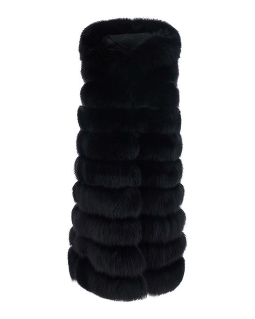 Suprema Black Long Gilet With Fur