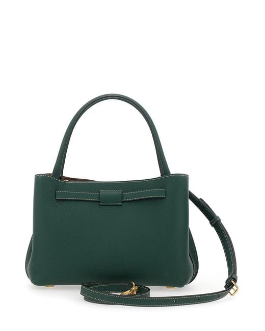 Tod's Green 'T-String Small' Handbag With Adjustable And Removable Shoulder Strap And Buckled Belt Detail On The Front