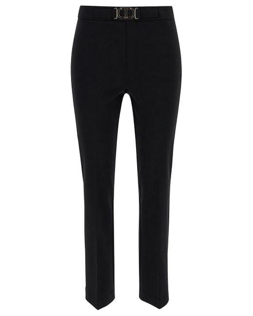 Twin Set Black Flare Pants With Oval T Buckle