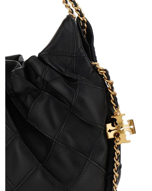 Tory Burch Black Shoulder Bag Fleming Grained Leather