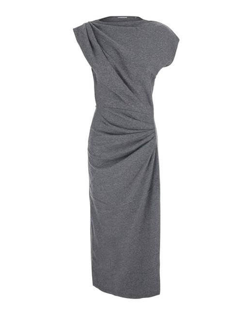 Isabel Marant Gray Long Dress With Long Sleeves And Front Closure