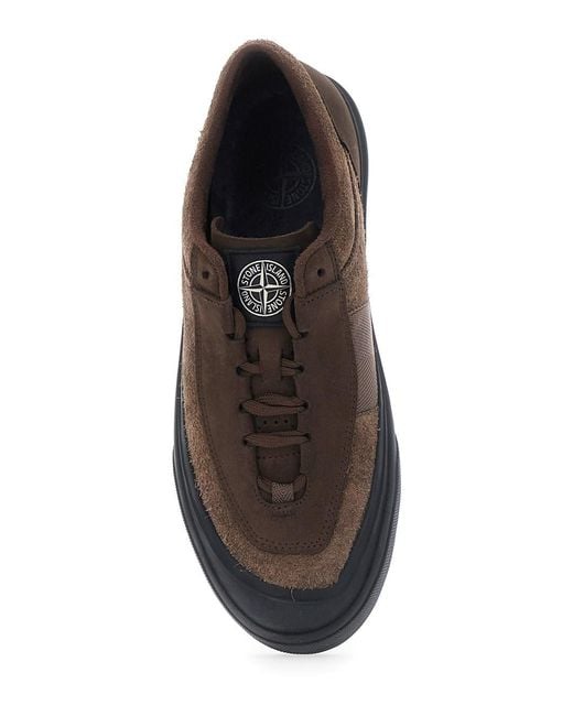 Stone Island Brown Low Top Suede Sneakers With Rubber Sole for men