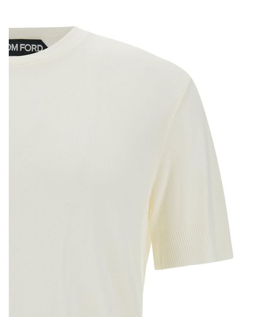 Tom Ford White Crewneck T-Shirt With Ribbed Trim for men