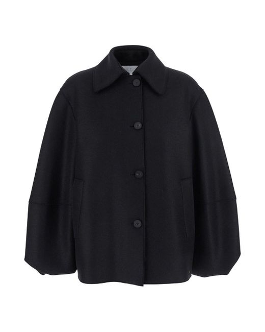 Harris Wharf London Blue Jacket With Wide Collar And Balloon Sleeves