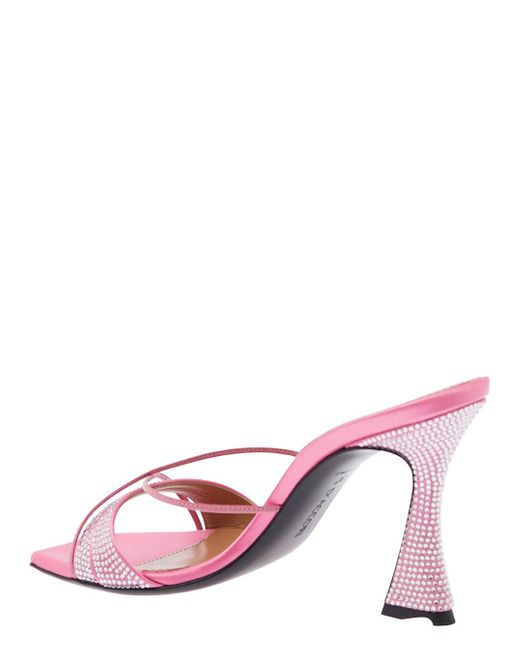 D'Accori Pink Slip-On Sandals With All-Over Rhinestone