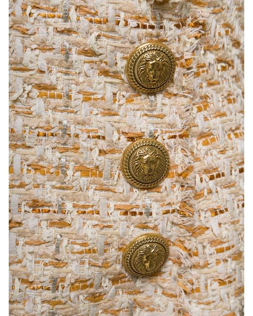 Gonna Tweed Vita Alta Aderente Con Bottoni Dorati di Balmain in Natural