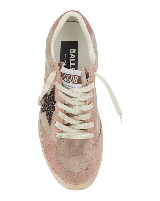 Golden Goose Deluxe Brand Pink Ballstar Shoes With Suede Upper And Glitter Star