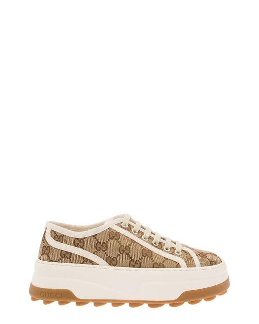Gucci Natural And Ebony Low Top Sneakers With Interlocking G Detail