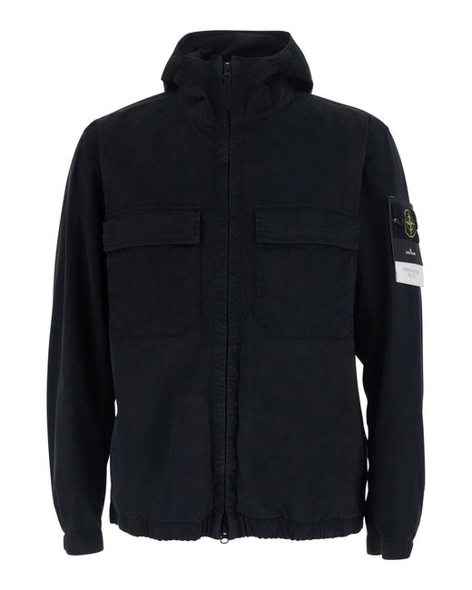 Giubbotto Con Cappuccio Fisso E Patch Logo Sulla Manica I di Stone Island in Blue da Uomo
