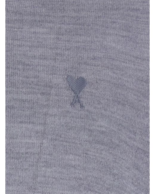 AMI Gray Polo Shirt With Classic Collar And Adc Embroidery On The Front for men