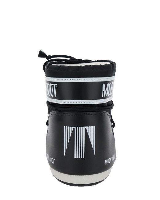 Moon Boot Black 'Icon' Snow Ankle Boots With Maxi Logo Print On The Side