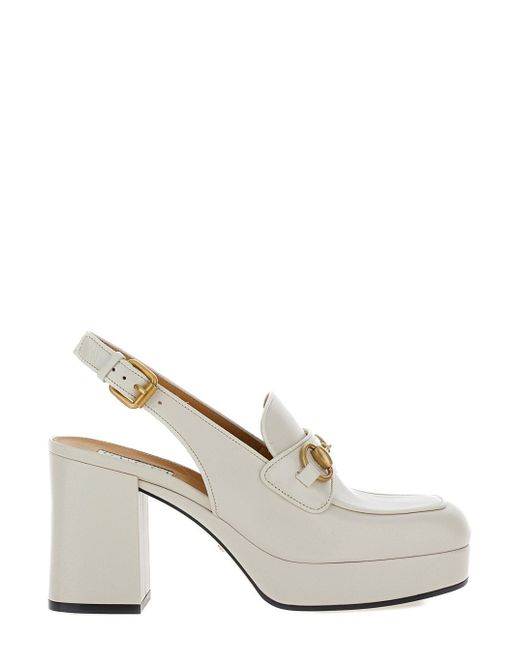 Gucci White Mules With Horsebit Detail