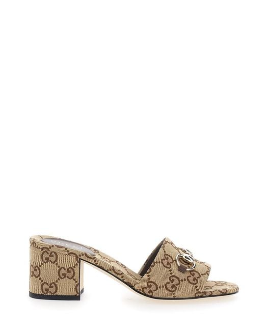 Gucci Natural Siaga Mules Sandals With High Heel And Leather Details For