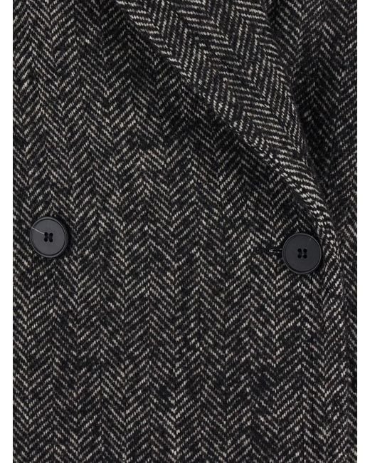 Le Plain Black Oversized Coat With Double-Breasted Closure