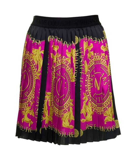 Versace Pink Foulard Print Pleated Skirt