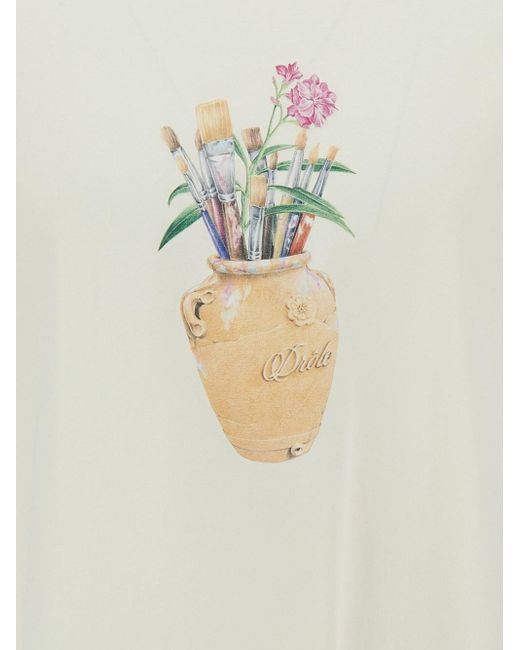 Drole de Monsieur White Crewneck T-Shirt With Pinceaux Print for men