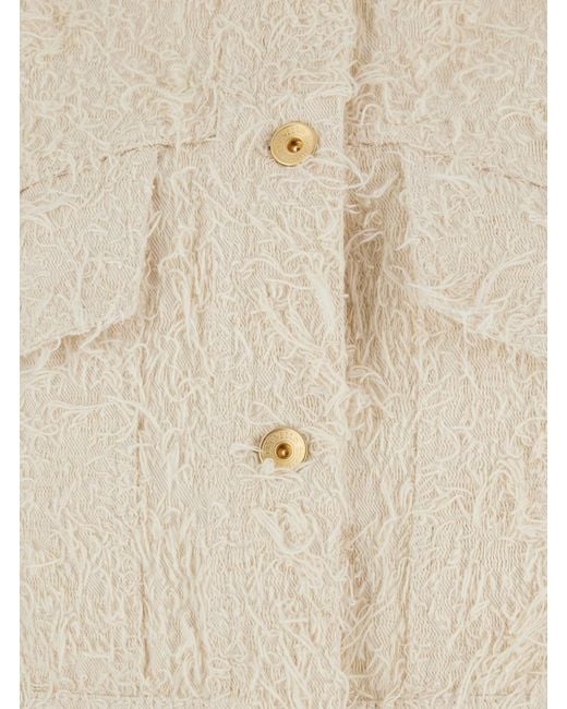 Brunello Cucinelli Natural Jacket With Classic Collar And All-Over Fringed Details