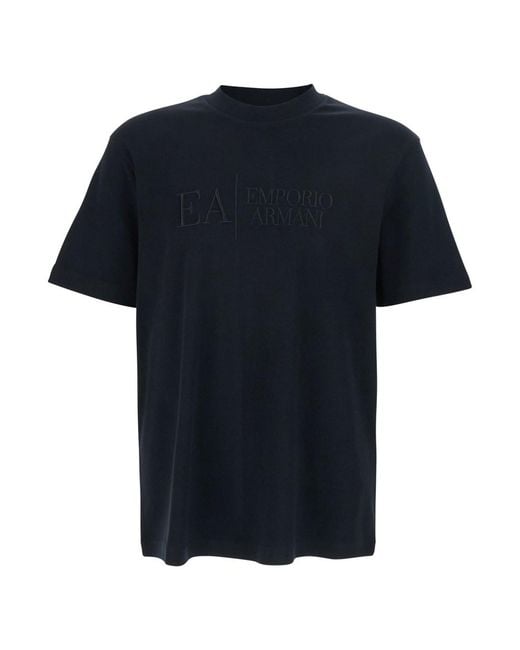 Emporio Armani Black Crew Neck T-Shirt Embroidered Logo for men