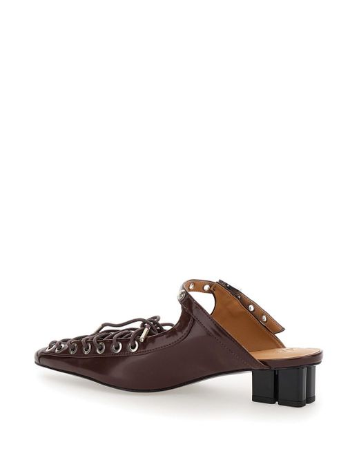 Ganni Brown Sandals With Pointed Toe Design And All-Over Laces