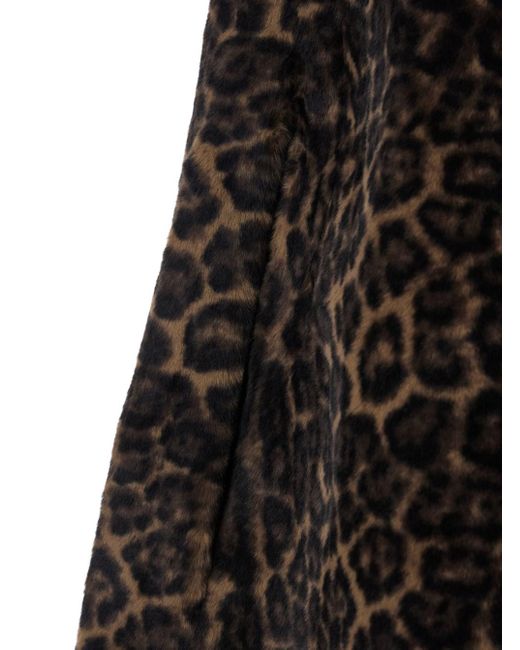Apparis Black 'Sloane' Crewneck Fur Jacket With All-Over Leopard Motif