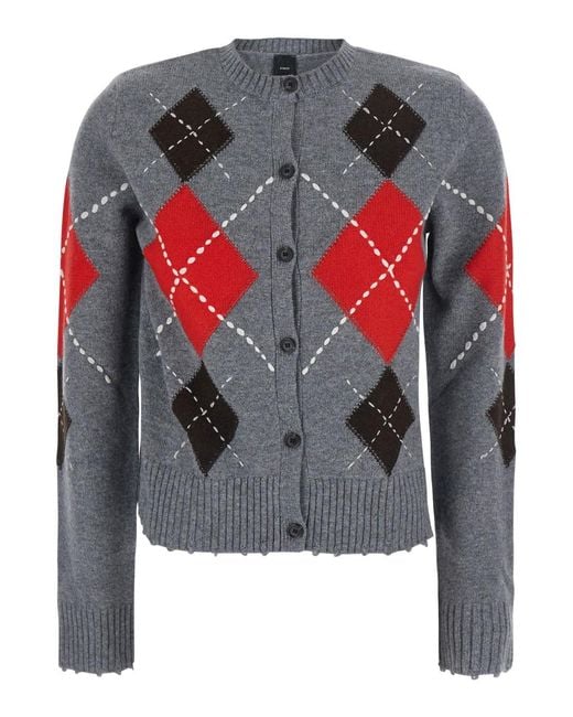 Pinko Gray Cardiff Cardigan Argyle Con Cloth Stitch