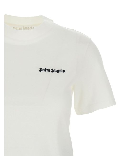 T-Shirt Girocollo Con Logo Ricamato Bianca di Palm Angels in White