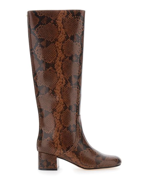 Twinset Brown Knee Boots With Python Effect