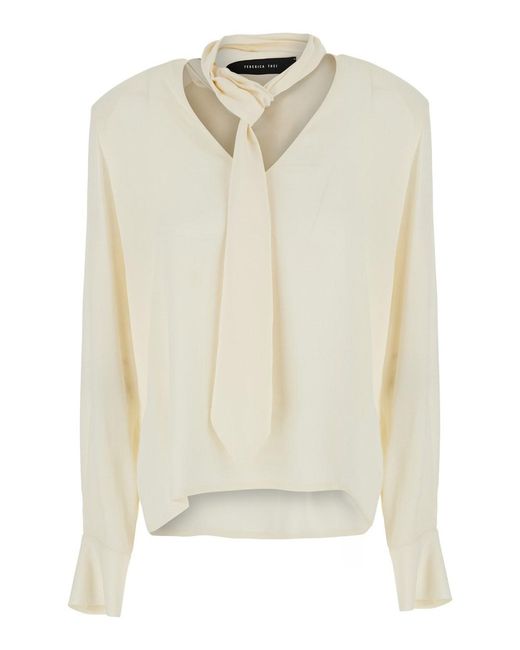 FEDERICA TOSI White Shirt With V-Neck And Long Sleeves