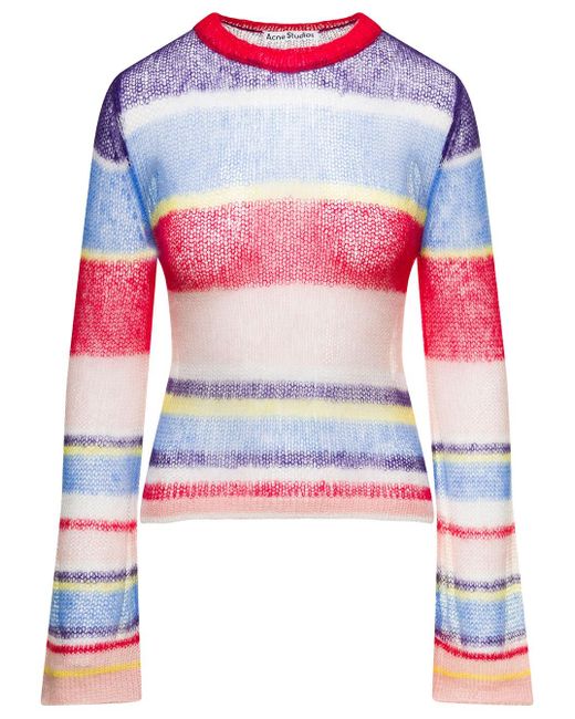 Acne Red Ed Striped Karis Knit Sweater In Mohair Blend