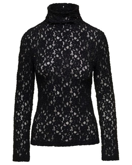 Chloé Black Long Sleeve Top In Floreal Lace