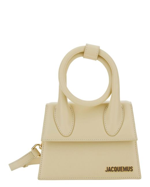 Jacquemus Metallic 'le Chiquito Noeud' White Crossbody Bag With Logo In Leather Woman