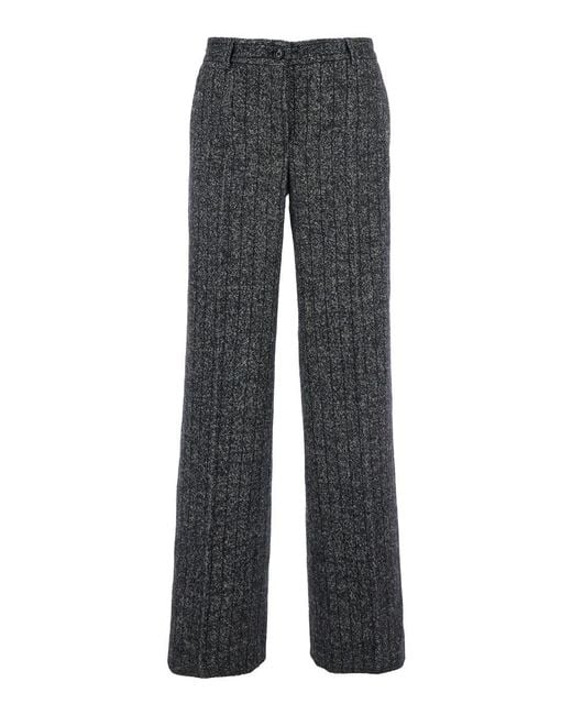 Dolce & Gabbana Gray Pants With Wide Leg And Pinstripe Motif