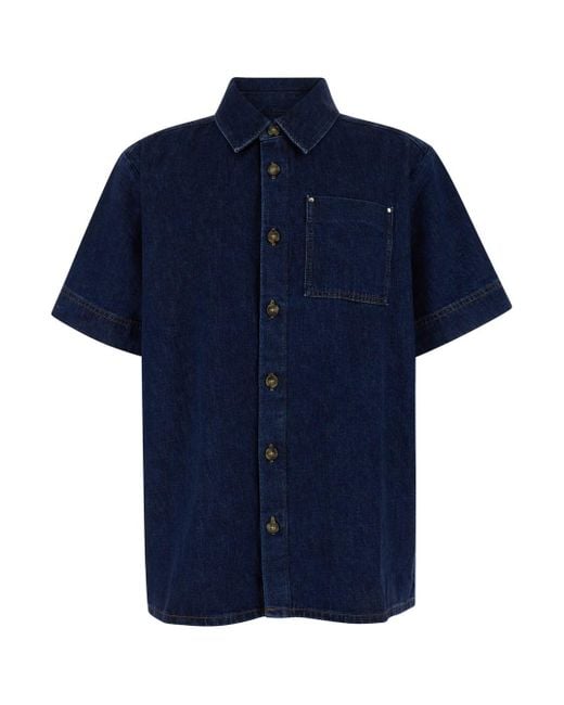 Camicia A Maniche Corte Con Tasca Applicata di A.P.C. in Blue da Uomo