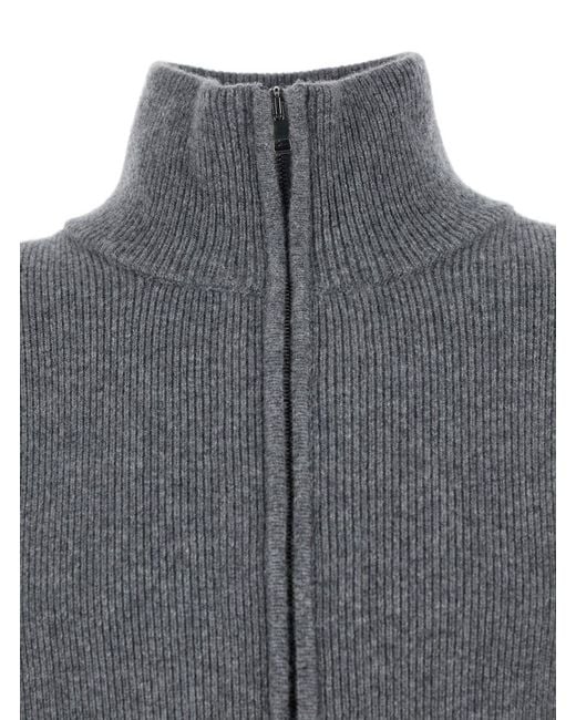 Roberto Collina Gray Sweatshirt With Dropped Shoulders And Front Zip C for men