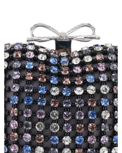 Self-Portrait Blue Heart Shaped Clutch With Pearl Embellishments And Bow Detail