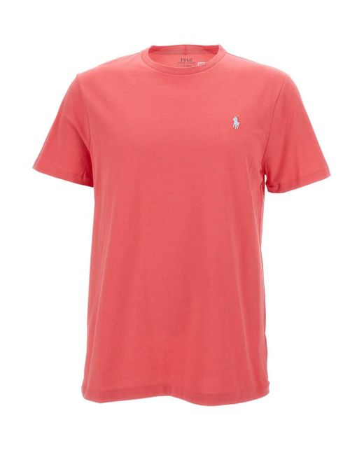 Polo Ralph Lauren Pink Crewneck T-Shirt With Pony Embroidery for men