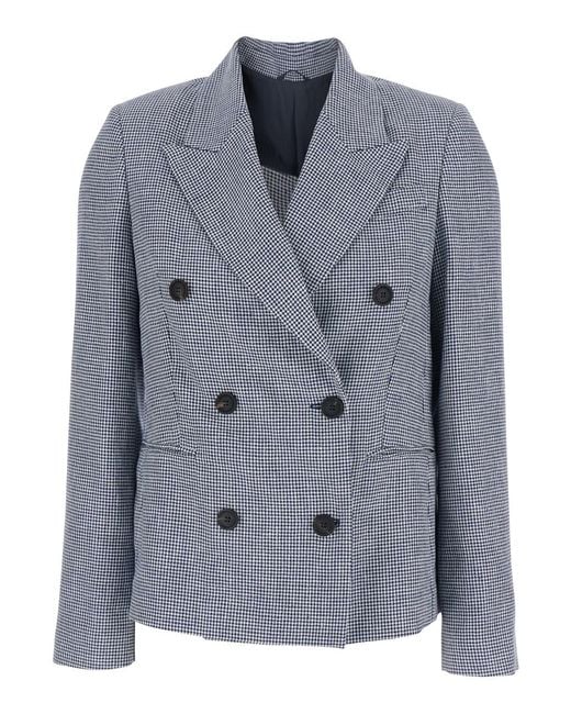 Brunello Cucinelli Blue Double-Breasted Jacket With Peak Revers