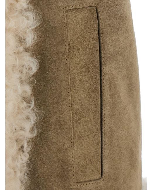 Etro Natural Shearling Coat With Maxi Embroidery On The Back