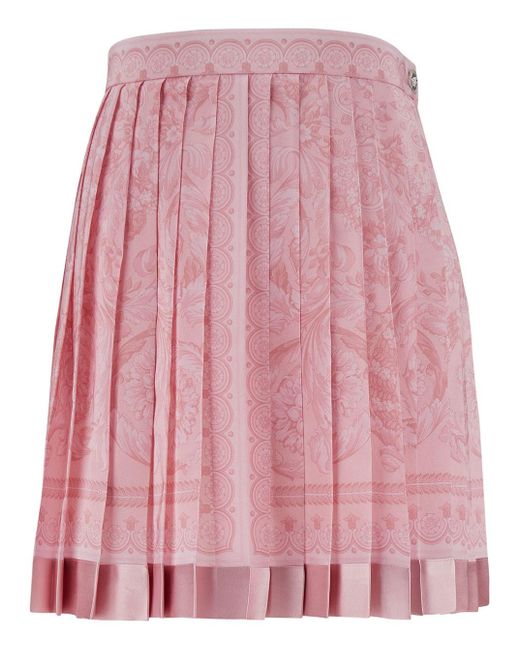 Versace Pink Pleated Mini Skirt With Barocco Motif