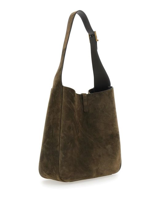Saint Laurent Brown 'Le 5 A 7' Shoulder Bag With Triomphe Plaque On The Front