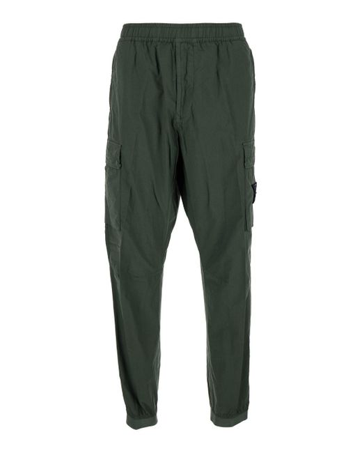 Stone Island Green Tapered Cargo Pants With Compass Logo for men