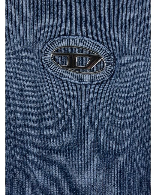 DIESEL Blue Crewneck Sleeveless Dress With Cut-Out Logo On The Front