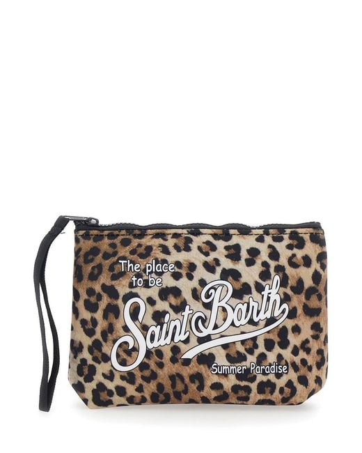 Mc2 Saint Barth Black 'Aline' Clutch With Leopard Print And Logo On Th