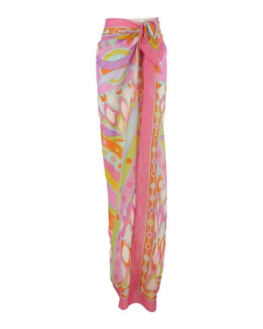 Emilio Pucci Pink Pareo With Multicolored Print