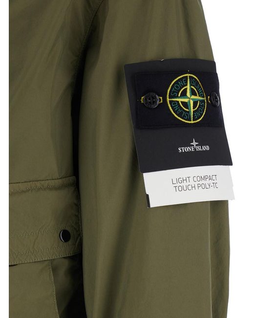 Stone Island Green Jacket With Hood With Buttons And Logo Patch On The for men
