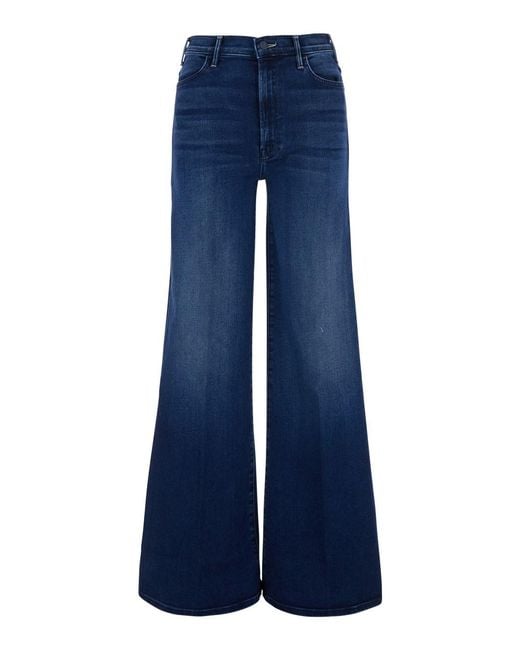 Mother Blue 'The Hustler Roller Sneak' Jeans With Wide Leg And Logo Pa