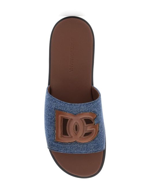 Dolce & Gabbana White Sandals With Cut-Out Logo And Denim Strap for men