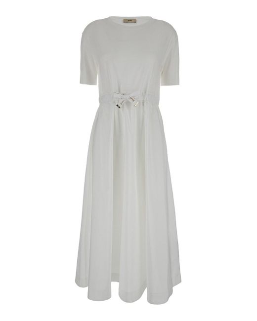 Herno Gray Long Dress With Branded Drawstring
