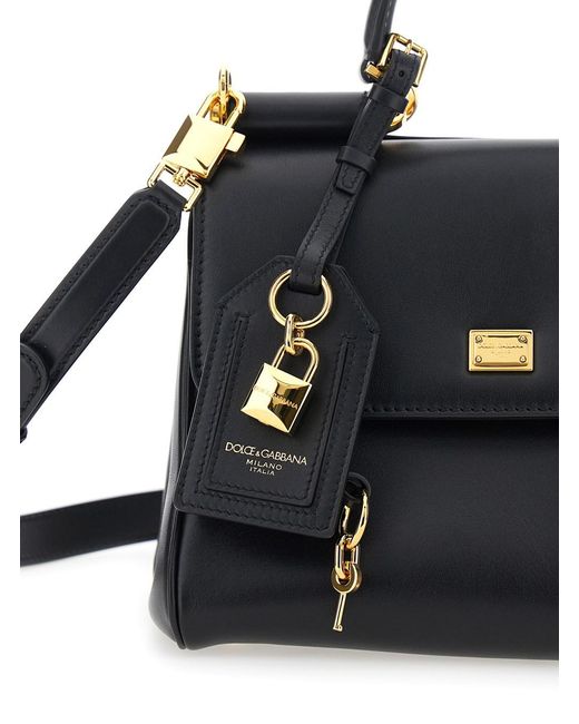 Dolce & Gabbana Black 'My Sicily Small' Handbag With Padlock Detail And Adjustable And Removable Shoulder Strap
