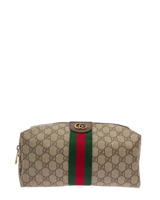 Gucci Gray And Ebony Beauty Case With Web Detail And Logo Detail In gg Supreme Canvas